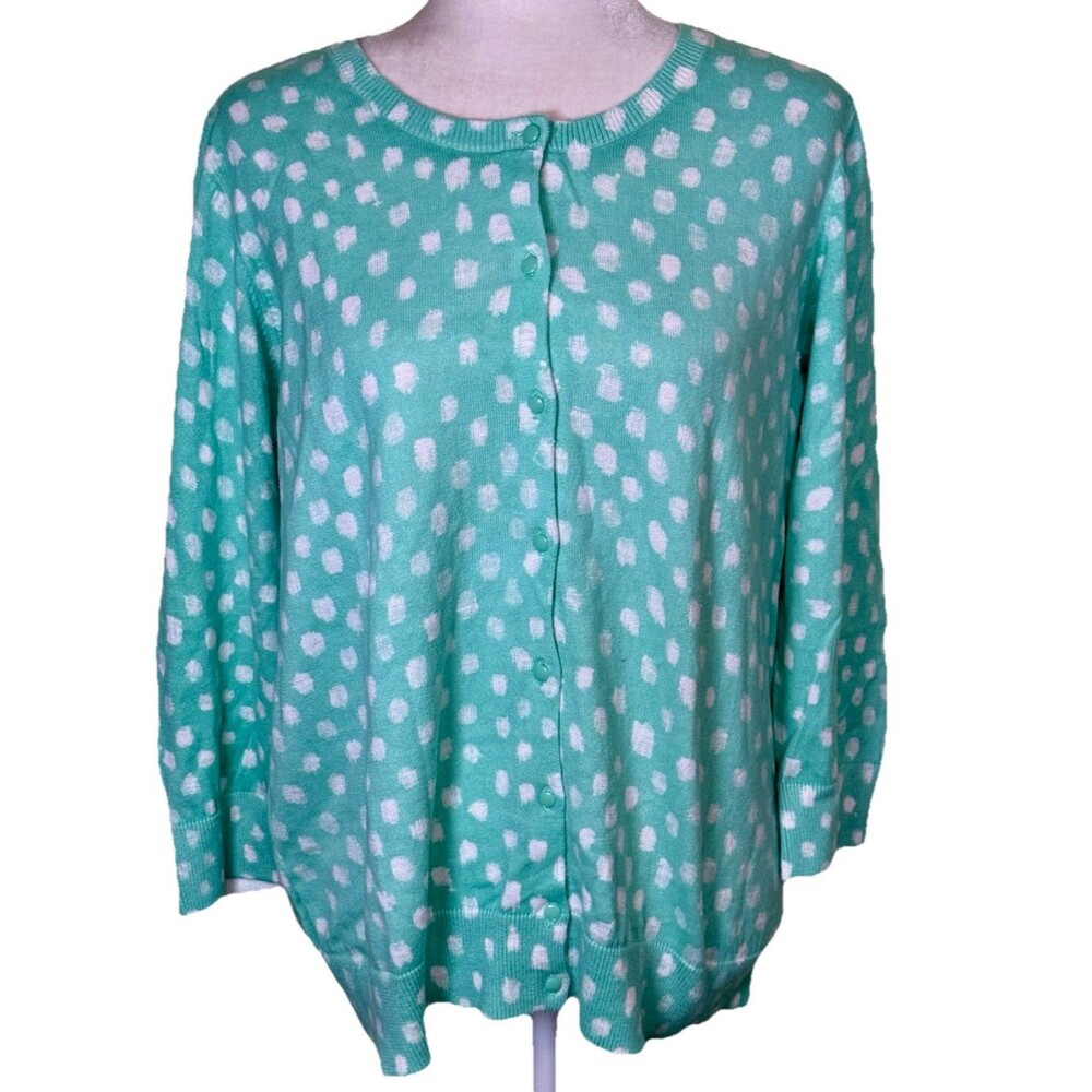 Loft Women’s Mint Green Polka Dot Cardigan Lightweight Cottagecore Cozy Sz XL